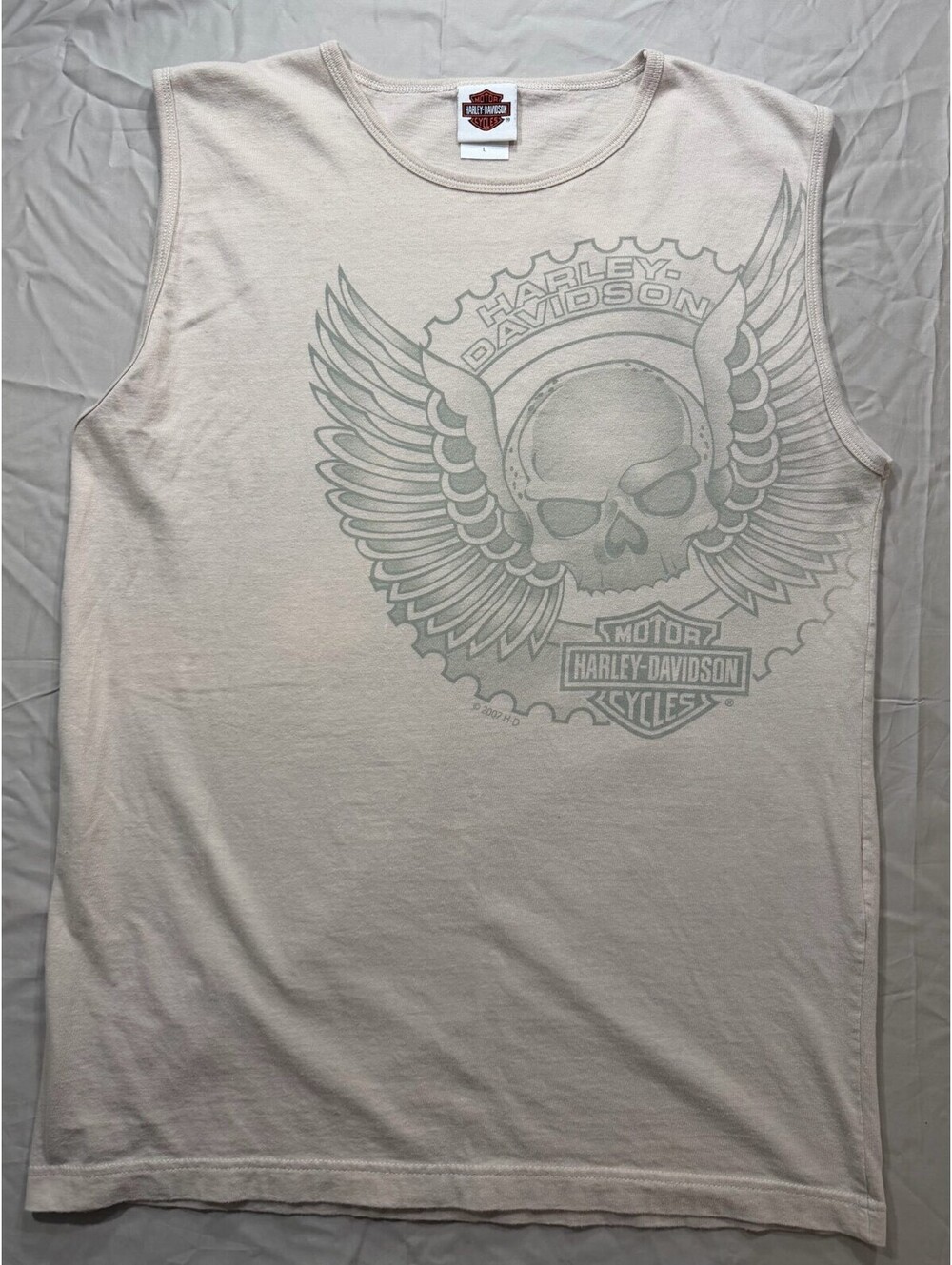 2007 Harley Davidson Chicago Skull Wings Sleeveless Shirt Mens L Biker Y2K